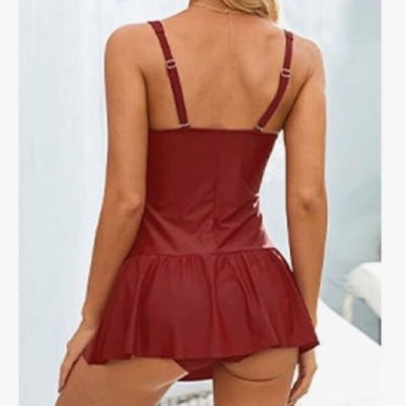 NWOT Womens Vintage Ruched Padded Tummy Control One Piece Swimsuits Swimdress XL - Picture 3 of 11